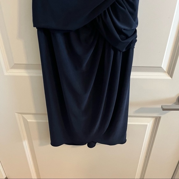 Adrianna Papell Womens Navy Blue Draped Jeweled Tulip Hem Evening Dres… - Picture 3 of 11